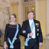 Maxima et Willem-Alexander des Pays-Bas. Banquet pour les 75 ans de la reine Margrethe II de Danemark, le 15 avril 2015 au palais de Christiansborg.