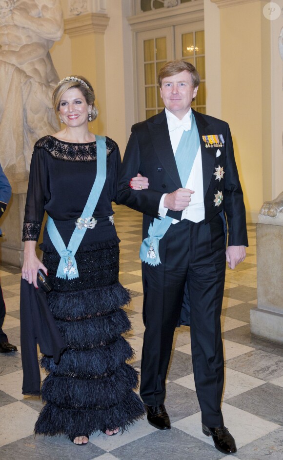 Maxima et Willem-Alexander des Pays-Bas. Banquet pour les 75 ans de la reine Margrethe II de Danemark, le 15 avril 2015 au palais de Christiansborg.