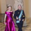 Mathilde et Philippe de Belgique. Banquet pour les 75 ans de la reine Margrethe II de Danemark, le 15 avril 2015 au palais de Christiansborg.