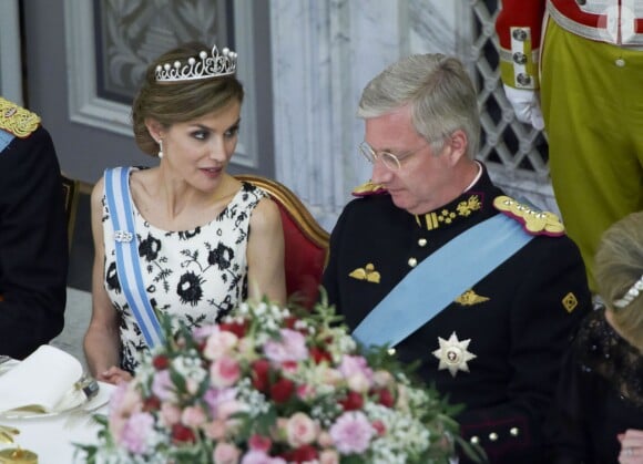 Letizia et Philippe de Belgique. Banquet pour les 75 ans de la reine Margrethe II de Danemark, le 15 avril 2015 au palais de Christiansborg.