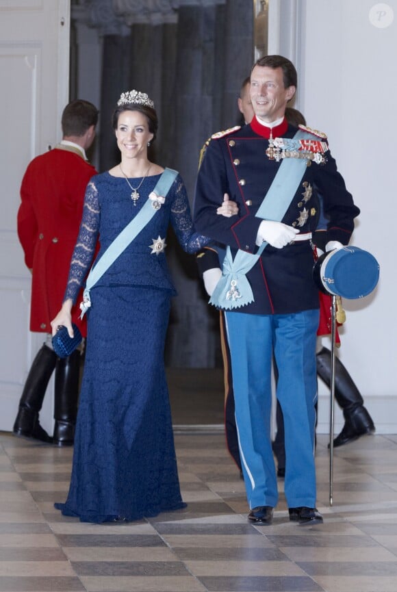 La princesse Marie et le prince Joachim. Banquet pour les 75 ans de la reine Margrethe II de Danemark, le 15 avril 2015 au palais de Christiansborg.