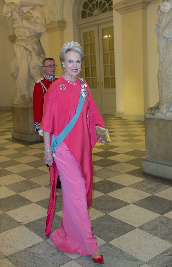 La princesse Benedikte de Danemark. Banquet pour les 75 ans de la reine Margrethe II de Danemark, le 15 avril 2015 au palais de Christiansborg.