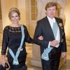 La reine Maxima et le roi Willem-Alexander des Pays-Bas. Banquet pour les 75 ans de la reine Margrethe II de Danemark, le 15 avril 2015 au palais de Christiansborg.