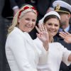 La princesse Mette-Marit de Norvège et la princesse Victoria de Suède au palais de Fredensborg pour célébrer les 75 ans de la reine Margrethe II de Danemark.