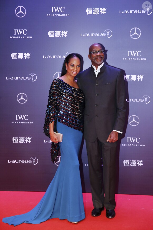 Edwin Moses et sa femme Michelle - Cérémonie des Laureus World Sport Awards 2015 à Shanghai le 15 avril 2015