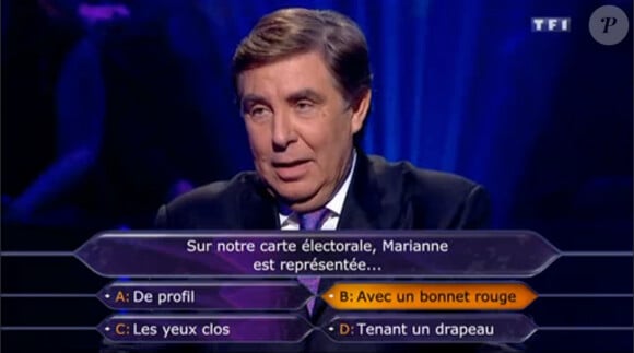 Jean-Pierre Foucault dans Qui veut gagner des millions ? sur TF1 le vendredi 17 avril 2015.