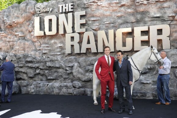 Johnny Depp, Armie Hammer - Premiere du film "Lone Ranger" a Londres, le 21 juillet 2013. 21st July 2013 