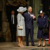 Le prince Charles et la duchesse Camilla avec la reine Elizabeth II. Cérémonie de commémoration pour le 70e anniversaire de la fin de la Seconde Guerre Mondiale à l'abbaye de Westminster à Londres le 9 mai 2015.