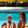 Natasha Oakley et Devin Brugman se détendent dans une piscine de l'hôtel Thompson Miami Beach. Miami, le 7 mai 2015.