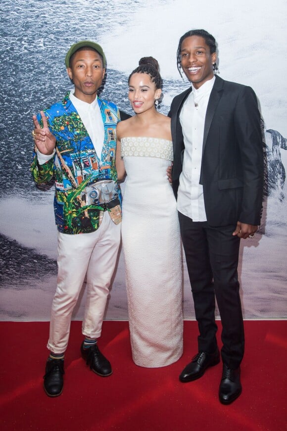 Pharrell Williams, Zoë Kravitz et A$AP Rocky assistent à la soirée post-projection du film Dope à Cannes, le 22 mai 2015.