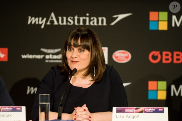 Lisa Angell, candidate française, en conférence de presse à l'Eurovision à Vienne le 20 mai 2015
