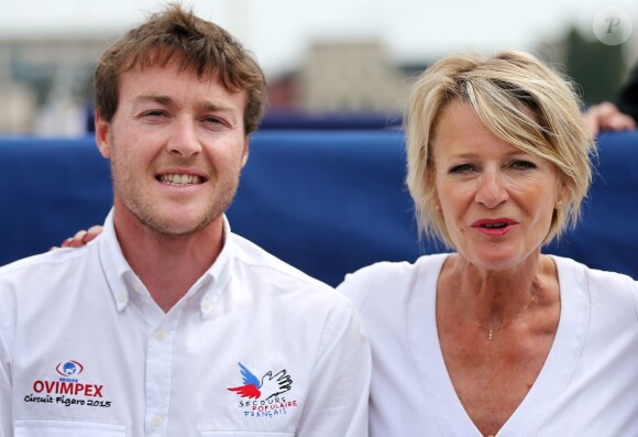 Sophie Davant est la marraine du bateau de course OSP, 'Ovimpex Secours Populaire' et de son skipper Martin Le Pape. Photo prise le 25 mai 2015 à Bordeaux.