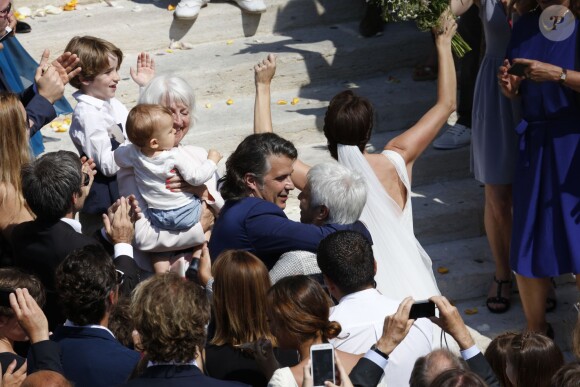 Exclusif - Mariage religieux de Vincent Labrune, Président de l'Olympique de Marseille, et Laetitia de Luca à l'église collégiale Saint-Martin de Saint-Rémy-de-Provence, le 6 juin 2015.