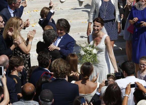 Exclusif - Mariage religieux de Vincent Labrune, Président de l'Olympique de Marseille, et Laetitia de Luca à l'église collégiale Saint-Martin de Saint-Rémy-de-Provence, le 6 juin 2015.
