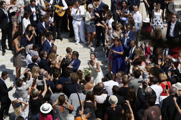 Exclusif - Mariage religieux de Vincent Labrune, Président de l'Olympique de Marseille, et Laetitia de Luca à l'église collégiale Saint-Martin de Saint-Rémy-de-Provence, le 6 juin 2015.