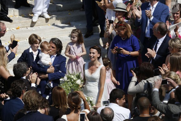 Exclusif - Mariage religieux de Vincent Labrune, Président de l'Olympique de Marseille, et Laetitia de Luca à l'église collégiale Saint-Martin de Saint-Rémy-de-Provence, le 6 juin 2015.