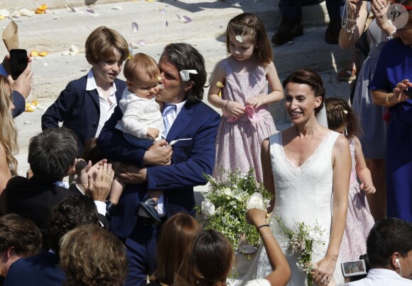 Exclusif - Mariage religieux de Vincent Labrune, Président de l'Olympique de Marseille, et Laetitia de Luca à l'église collégiale Saint-Martin de Saint-Rémy-de-Provence, le 6 juin 2015.