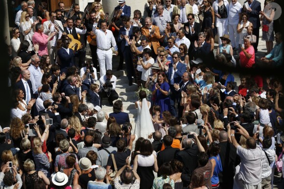 Exclusif - Mariage religieux de Vincent Labrune, Président de l'Olympique de Marseille, et Laetitia de Luca à l'église collégiale Saint-Martin de Saint-Rémy-de-Provence, le 6 juin 2015.