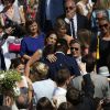 Exclusif - Omar Sy et sa femme Hélène - Mariage religieux de Vincent Labrune, Président de l'Olympique de Marseille, et Laetitia de Luca à l'église collégiale Saint-Martin de Saint-Rémy-de-Provence, le 6 juin 2015.