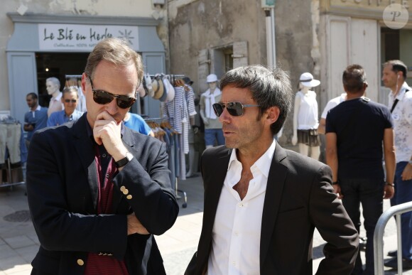 Exclusif - Fabien Namias et David Pujadas - Mariage religieux de Vincent Labrune, Président de l'Olympique de Marseille, et Laetitia de Luca à l'église collégiale Saint-Martin de Saint-Rémy-de-Provence, le 6 juin 2015.
