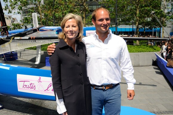 Le catamaran GC32 ENGIE de Sébastien Rogues a officiellement été baptisé par Claire Chazal, marraine du bateau, et Gérard Mestrallet, PDG d'ENGIE à la Défense à Paris. Mercredi 10 juin 2015.