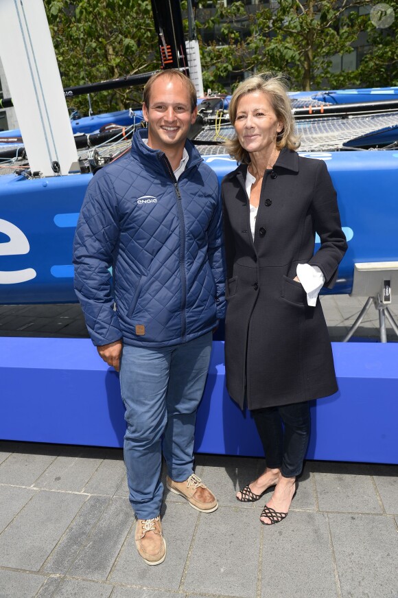 Le catamaran GC32 ENGIE de Sébastien Rogues a officiellement été baptisé par Claire Chazal, marraine du bateau, et Gérard Mestrallet, PDG d'ENGIE à la Défense à Paris. Mercredi 10 juin 2015.