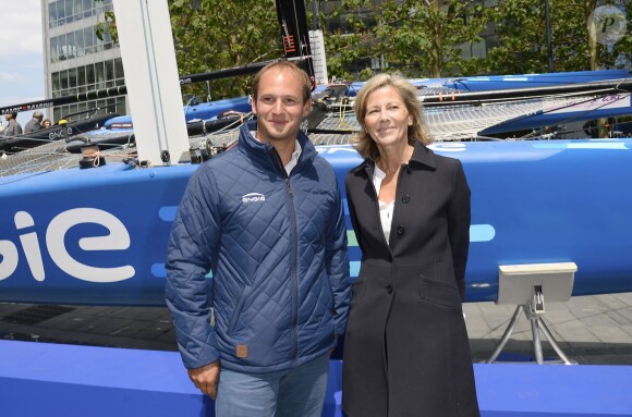 Le catamaran GC32 ENGIE de Sébastien Rogues a officiellement été baptisé par Claire Chazal, marraine du bateau, et Gérard Mestrallet, PDG d'ENGIE à la Défense à Paris. Mercredi 10 juin 2015.