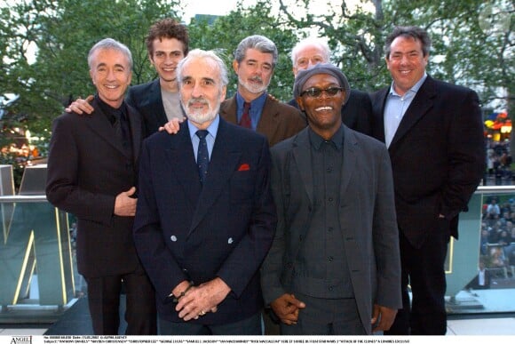 Anthony Daniels, Hayden Christensen, George Lucas, Samuel L. Jackson, et Christopher Lee en 2002