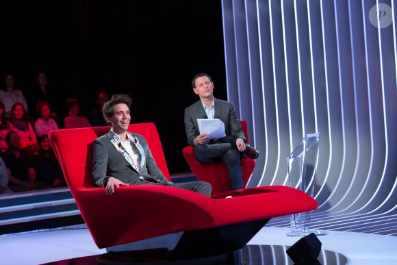Exclusif - Enregistrement du programme Le Divan présentée par Marc-Olivier Fogiel avec Mika en invité, le 10 avril 2015.