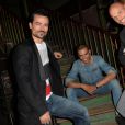 Exclusif - Damien Sargue (Aramis), Brahim Zaibat (Athos), et David Ban (Porthos). Conférence de presse de présentation du spectacle musical Les 3 Mousquetaires au Trianon à Paris, le 10 juin 2015