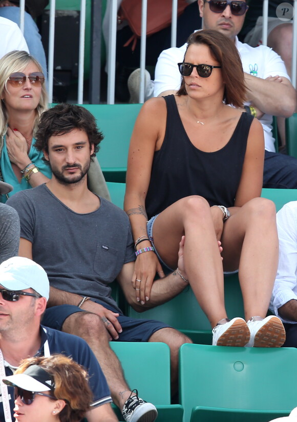 Laure Manaudou et son compagnon Jérémy Frérot lors de la finale masculine des Internationaux de France à Roland-Garros le 7 juin 2015 à Paris