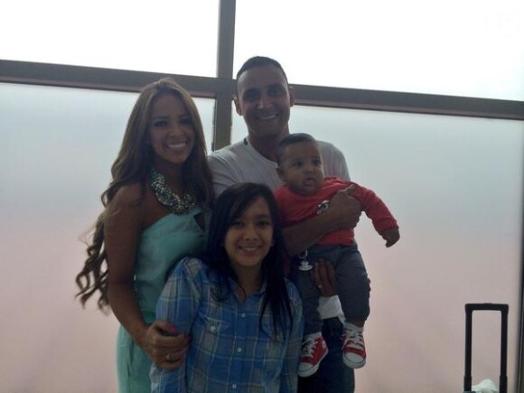 Keylor Navas, recrue star du Real Madrid, en famille avec sa femme Andrea Salas, sa belle-fille Daniela et leur fils Mateo, le 3 août 2014