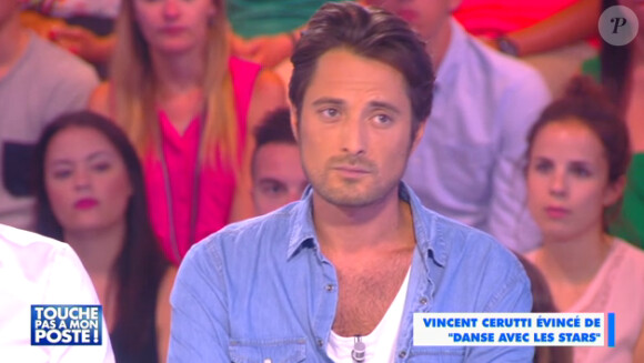 L'animateur Vincent Cerutti s'explique sur son départ de Danse avec les stars sur TF1. Emission Touche pas à mon poste sur D8. Le 30 juin 2015.