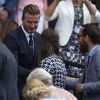 Pippa Middleton et son frère James Middleton sont tombés sur... David Beckham et sa mère Sandra le 9 juillet 2015 lors des demi-finales du tableau féminin du tournoi de Wimbledon, à Londres.
