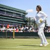 Amélie Mauresmo, enceinte, à l'entraînement avec Andy Murray le 9 juillet 2015 à Wimbledon à la veille de la demi-finale de l'Ecossais contre Roger Federer.