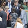 Pippa Middleton et James Middleton rencontrant David Beckham et sa mère Sandra à Wimbledon le 9 juillet 2015.
