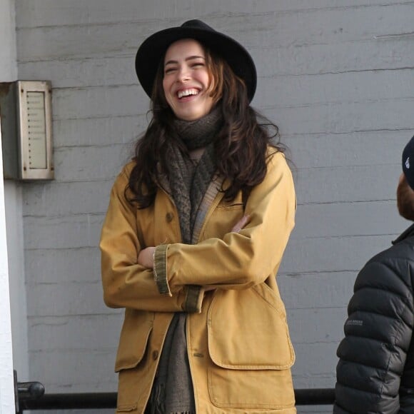 Exclusif - Rebecca Hall sur le tournage du film "Tumbledown" à Boston, le 31 mars 2014 