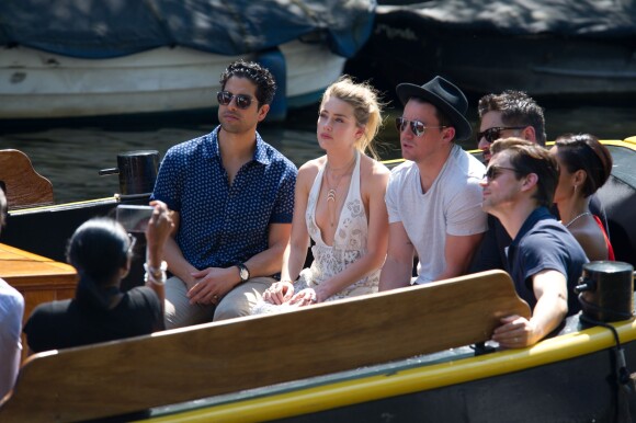 Adam Rodriguez, Amber Heard, Channing Tatum, Joe Manganiello, Jada Pinkett Smith, Matt Bomer - L'équipe du film "Magic Mike XXL" fait une croisière en bateau sur les canaux à Amsterdam, le 1er juillet 2015. 