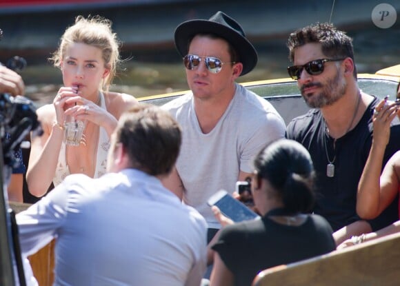 Amber Heard, Channing Tatum, Joe Manganiello - L'équipe du film "Magic Mike XXL" fait une croisière en bateau sur les canaux à Amsterdam, le 1er juillet 2015. 