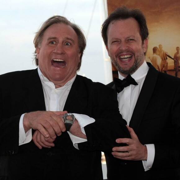 Gérard Depardieu et Frédéric Auburtin présentent le film "United Passions" lors du 67e festival de Cannes le 18 mai 2014.