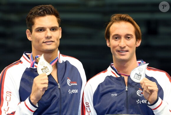 Florent Malaudou et Fabien Gilot lors des championnats d'Europe de natation au Velodrom de Berlin, le 22 août 2014