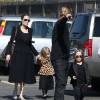 Exclusif - Brad Pitt et Angelina Jolie avec leurs enfants Knox (sosie de son papa) et Vivienne (avec une veste leopard) au musée d'Histoire Naturelle pour la Saint-Valentin à Los Angeles le 14 février 2013.
