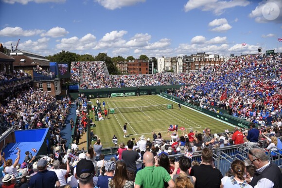 Le quart de finale de la Coupe Davis entre la France et la Grande-Bretagne, au Queens Club de Londres, le 19 juillet 2015
