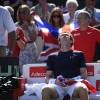 Andy Murray après sa victoire sur Gilles Simon lors du match entre Andy Murray et Gilles Simon en quart de finale de la Coupe Davis entre la France et la Grande-Bretagne, au Queens Club de Londres, le 19 juillet 2015