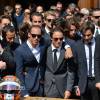 Pastor Maldonado, Felipe Massa, Christine Bianchi, Jean-Eric Vergne et les pilotes de Formule 1 lors des obsèques de Jules Bianchi en la cathédrale Sainte-Réparate à Nice, le 21 juillet 2015