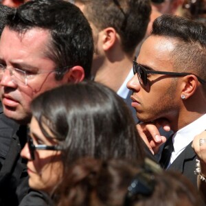 Eric Boullier et Lewis Hamilton lors des obsèques de Jules Bianchi en la cathédrale Sainte-Réparate à Nice, le 21 juillet 2015