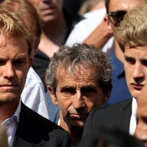 Nico Rosberg, Alain Prost et Marcus Ericsson lors des obsèques de Jules Bianchi en la cathédrale Sainte-Réparate à Nice, le 21 juillet 2015