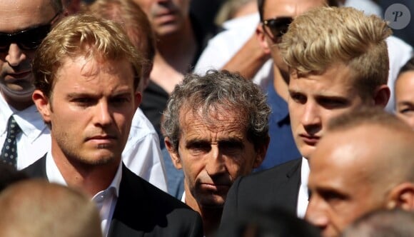 Nico Rosberg, Alain Prost et Marcus Ericsson lors des obsèques de Jules Bianchi en la cathédrale Sainte-Réparate à Nice, le 21 juillet 2015