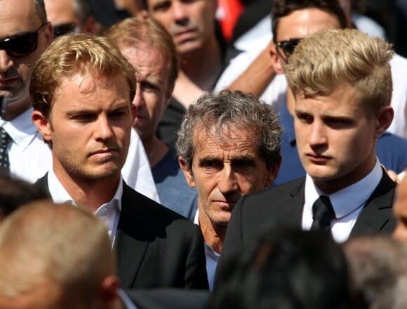 Nico Rosberg, Alain Prost et Marcus Ericsson lors des obsèques de Jules Bianchi en la cathédrale Sainte-Réparate à Nice, le 21 juillet 2015