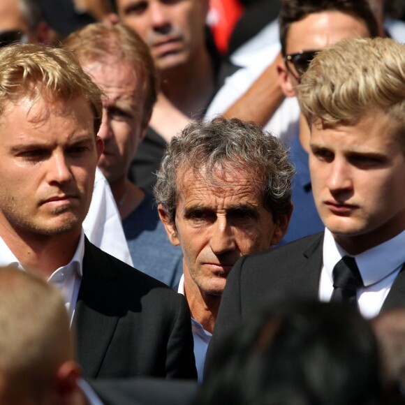 Nico Rosberg, Alain Prost et Marcus Ericsson lors des obsèques de Jules Bianchi en la cathédrale Sainte-Réparate à Nice, le 21 juillet 2015